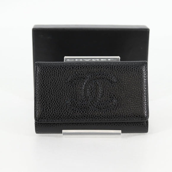CHANEL Key Case Caviar Skin Black CC Auth ac3828M