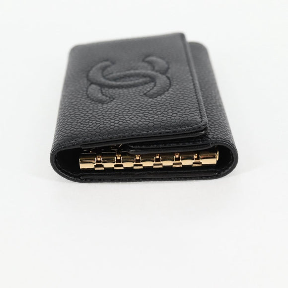 CHANEL Key Case Caviar Skin Black CC Auth ac3828M