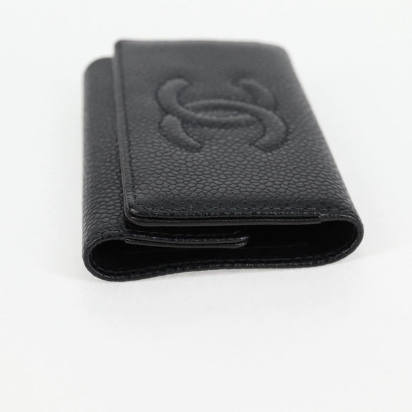 CHANEL Key Case Caviar Skin Black CC Auth ac3828M
