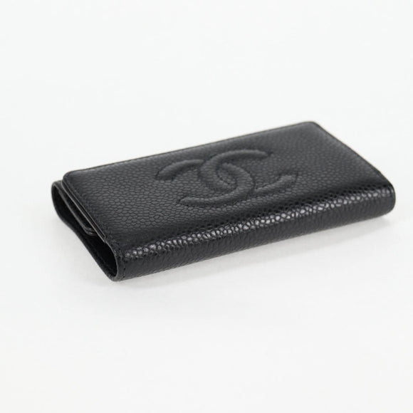 CHANEL Key Case Caviar Skin Black CC Auth ac3828M