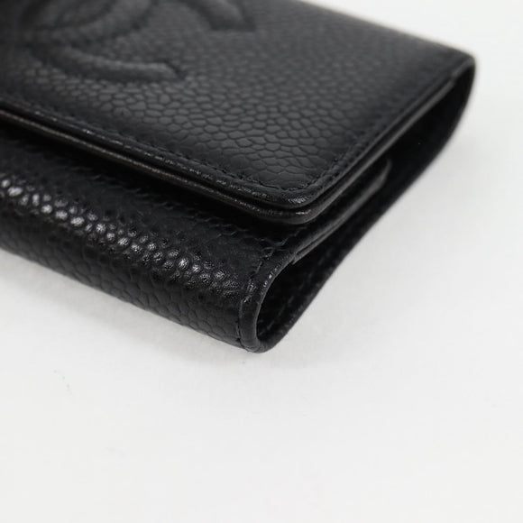 CHANEL Key Case Caviar Skin Black CC Auth ac3828M