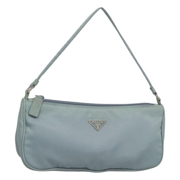 PRADA Accessory Pouch Nylon Light Blue Silver Auth ac3837