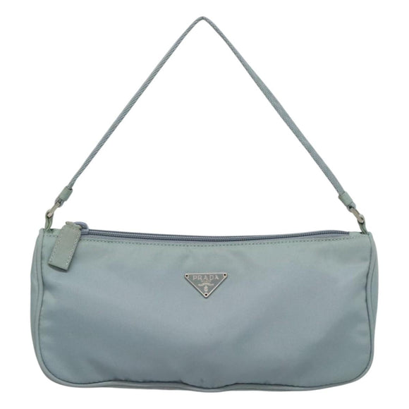 PRADA Accessory Pouch Nylon Light Blue Silver Auth ac3837