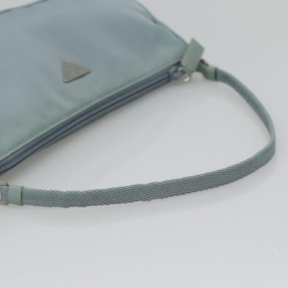 PRADA Accessory Pouch Nylon Light Blue Silver Auth ac3837