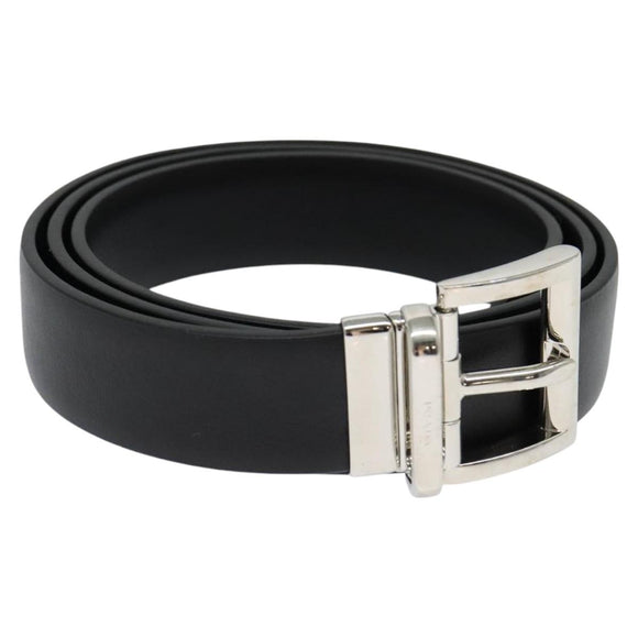 PRADA Belt Leather 35.4"" Black Silver Auth ac3838