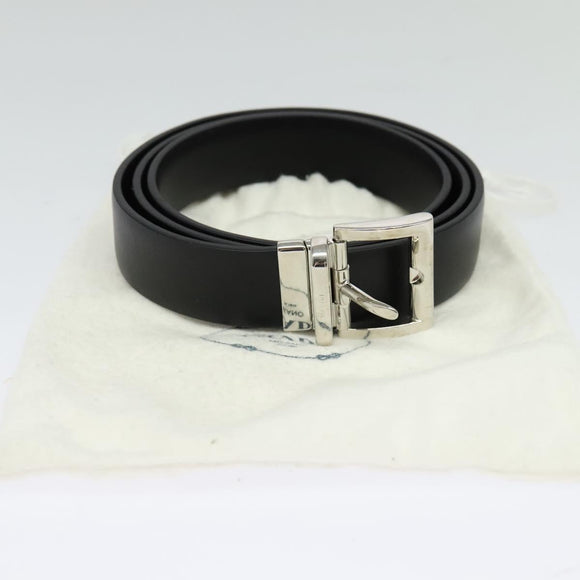 PRADA Belt Leather 35.4"" Black Silver Auth ac3838