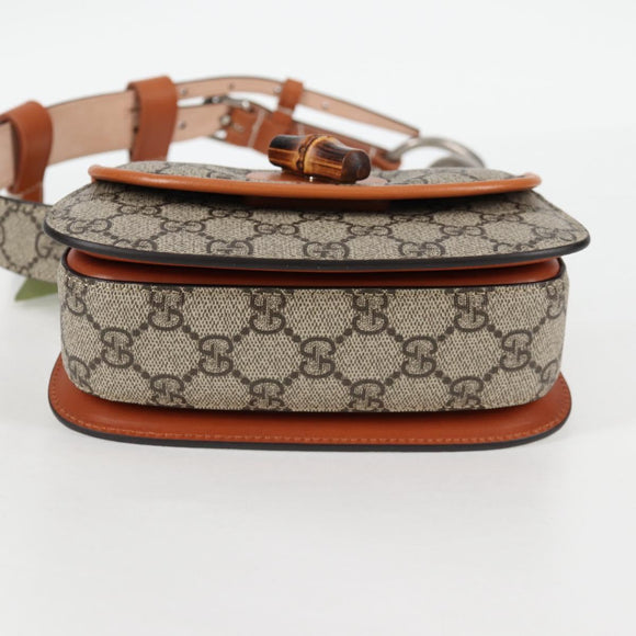 GUCCI GG Supreme Bamboo 1947 Horsebit Waist bag PVC Beige 681137 Auth ac3847M