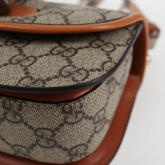 GUCCI GG Supreme Bamboo 1947 Horsebit Waist bag PVC Beige 681137 Auth ac3847M