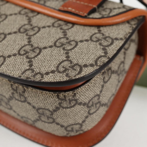 GUCCI GG Supreme Bamboo 1947 Horsebit Waist bag PVC Beige 681137 Auth ac3847M