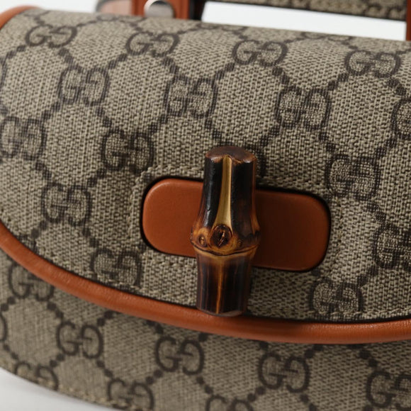 GUCCI GG Supreme Bamboo 1947 Horsebit Waist bag PVC Beige 681137 Auth ac3847M