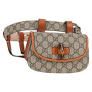 GUCCI GG Supreme Bamboo 1947 Horsebit Waist bag PVC Beige 681137 Auth ac3847M-1