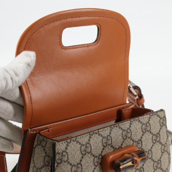 GUCCI GG Supreme Bamboo 1947 Horsebit Waist bag PVC Beige 681137 Auth ac3847M