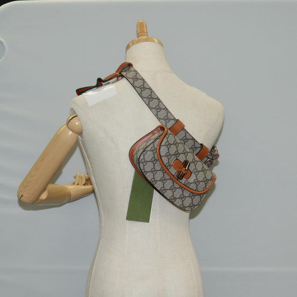 GUCCI GG Supreme Bamboo 1947 Horsebit Waist bag PVC Beige 681137 Auth ac3847M