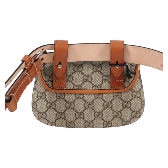 GUCCI GG Supreme Bamboo 1947 Horsebit Waist bag PVC Beige 681137 Auth ac3847M