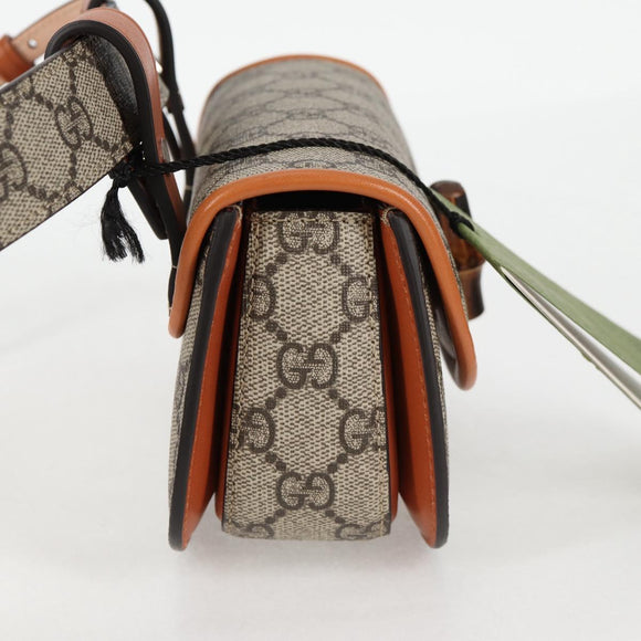 GUCCI GG Supreme Bamboo 1947 Horsebit Waist bag PVC Beige 681137 Auth ac3847M