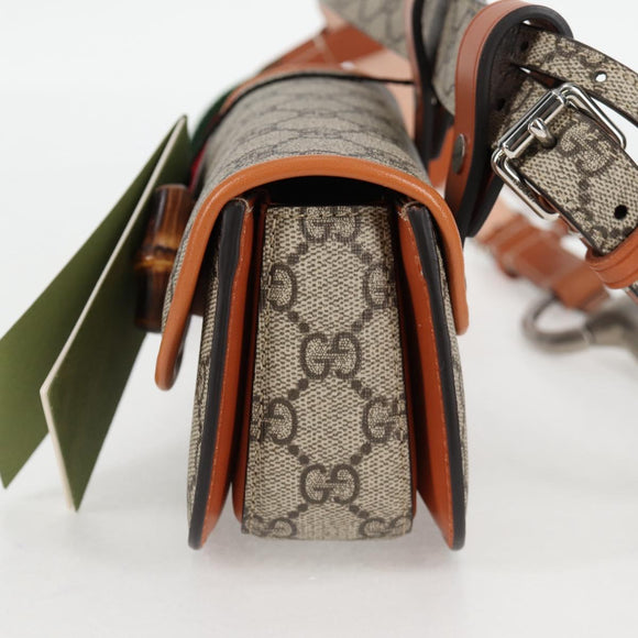 GUCCI GG Supreme Bamboo 1947 Horsebit Waist bag PVC Beige 681137 Auth ac3847M