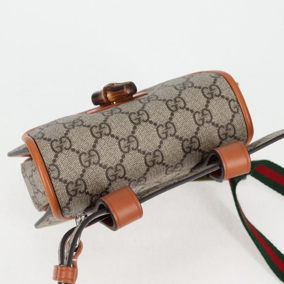 GUCCI GG Supreme Bamboo 1947 Horsebit Waist bag PVC Beige 681137 Auth ac3847M