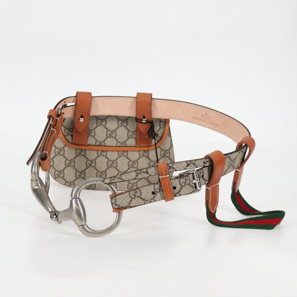 GUCCI GG Supreme Bamboo 1947 Horsebit Waist bag PVC Beige 681137 Auth ac3847M