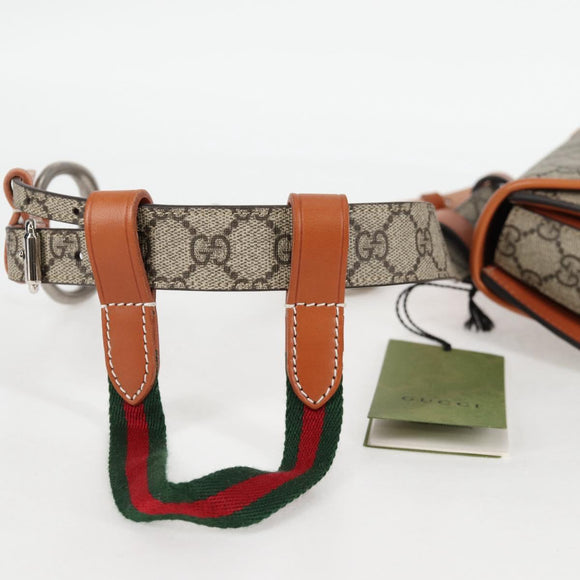 GUCCI GG Supreme Bamboo 1947 Horsebit Waist bag PVC Beige 681137 Auth ac3847M