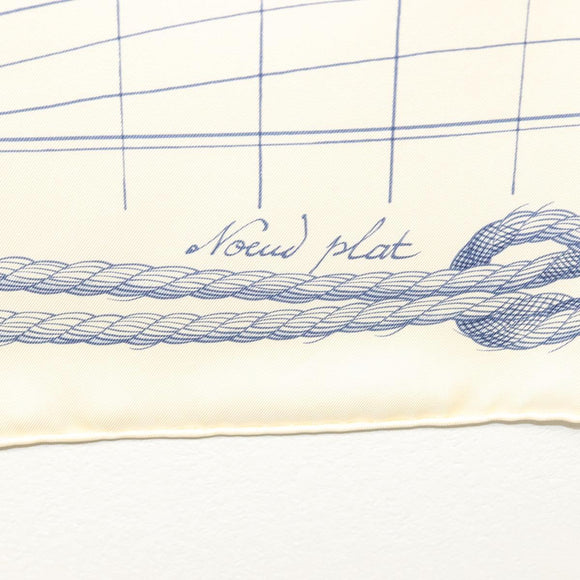 HERMES Carre 90 Scarf ""CHEVAL DE MER"" Silk Cream Auth ac3849