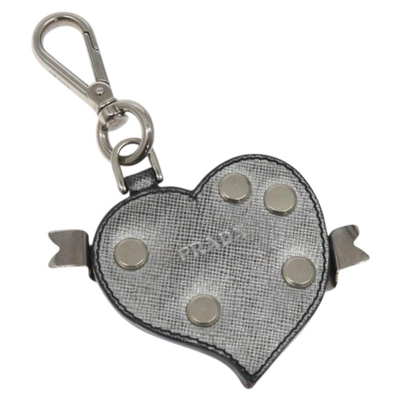 PRADA Charm Safiano leather Silver Auth ac3850