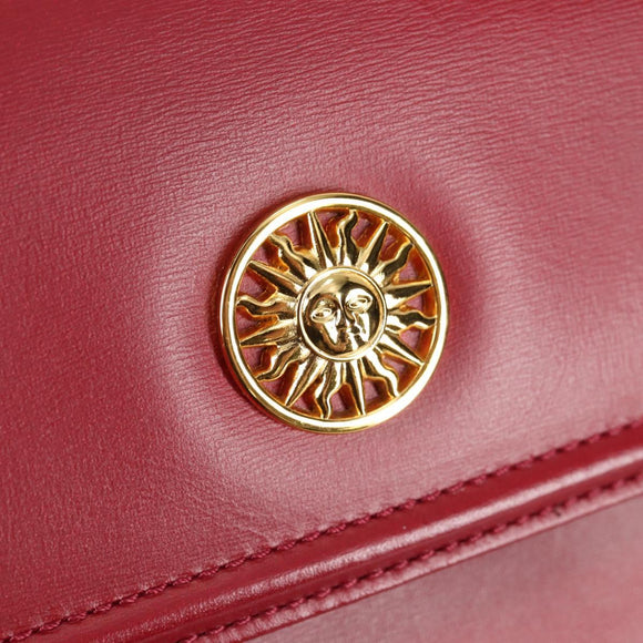 VERSACE Hand Bag Leather Red Gold Auth ac3851V