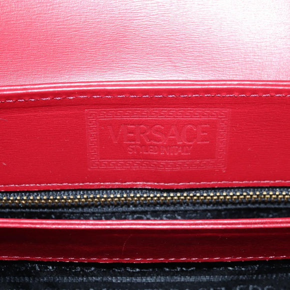 VERSACE Hand Bag Leather Red Gold Auth ac3851V
