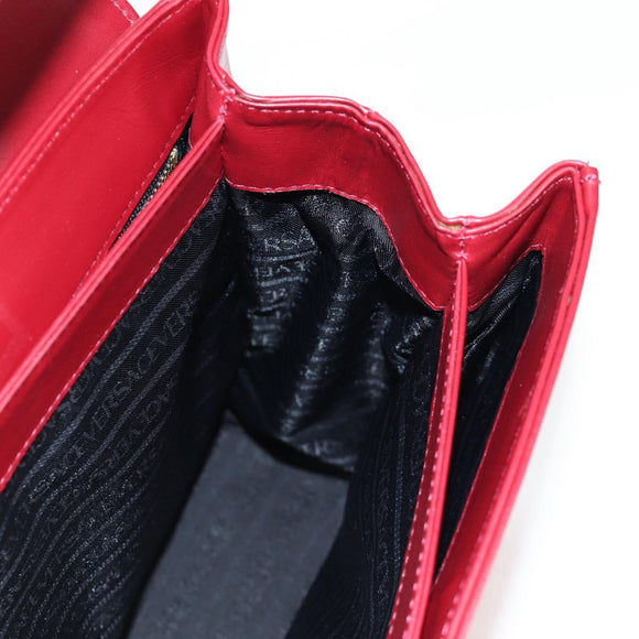 VERSACE Hand Bag Leather Red Gold Auth ac3851V