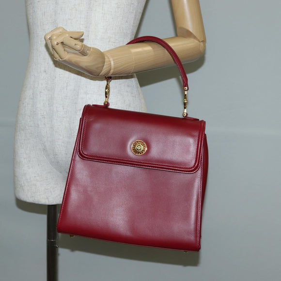 VERSACE Hand Bag Leather Red Gold Auth ac3851V