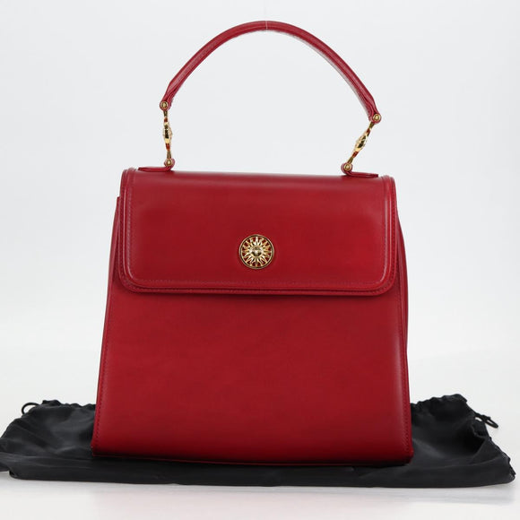 VERSACE Hand Bag Leather Red Gold Auth ac3851V