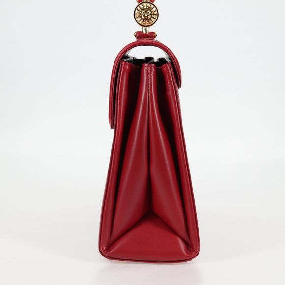 VERSACE Hand Bag Leather Red Gold Auth ac3851V