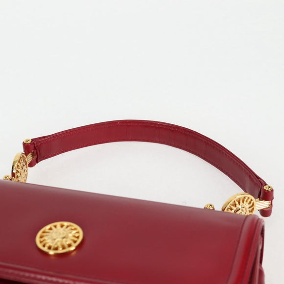 VERSACE Hand Bag Leather Red Gold Auth ac3851V