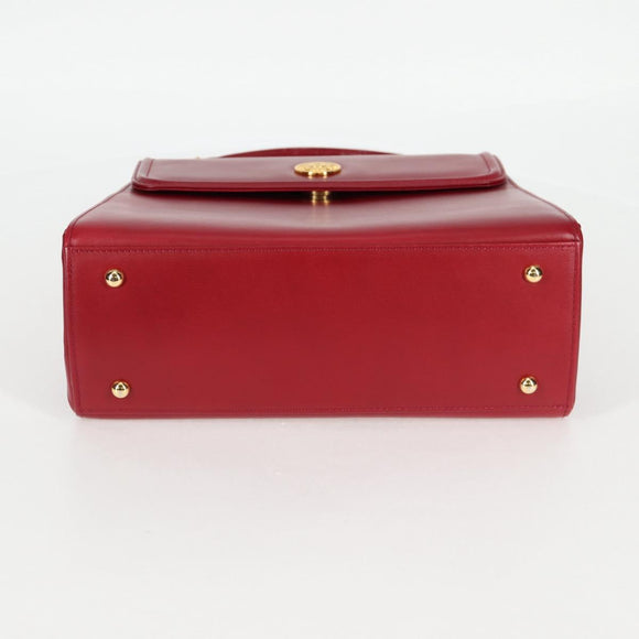 VERSACE Hand Bag Leather Red Gold Auth ac3851V