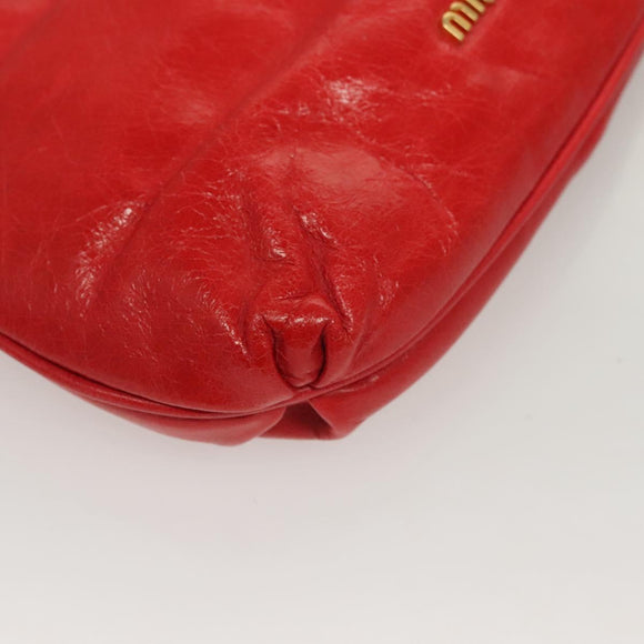 Miu Miu Accessory Pouch Leather Red Gold Auth ac3852