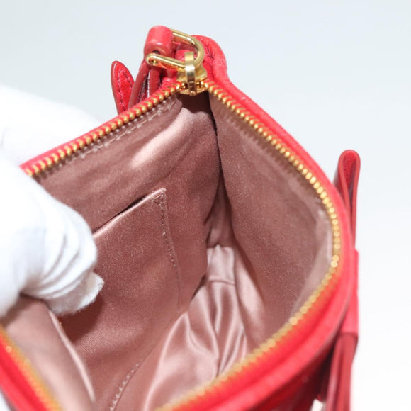 Miu Miu Accessory Pouch Leather Red Gold Auth ac3852