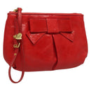 Miu Miu Accessory Pouch Leather Red Gold Auth ac3852-1