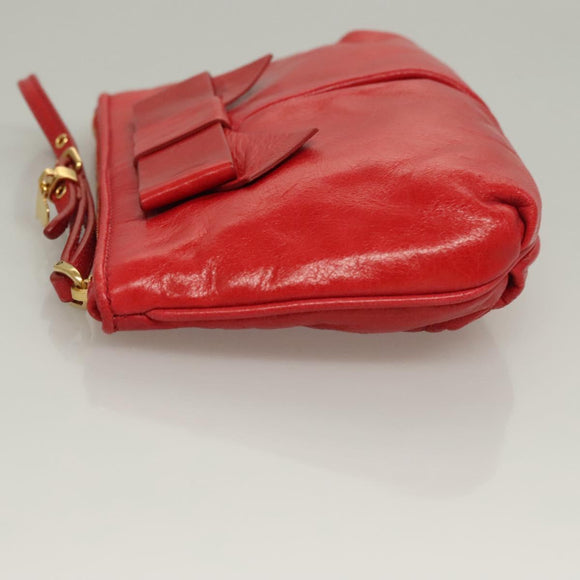 Miu Miu Accessory Pouch Leather Red Gold Auth ac3852