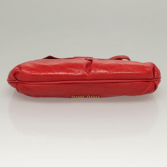 Miu Miu Accessory Pouch Leather Red Gold Auth ac3852