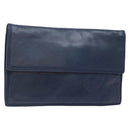 LOEWE Anagram Clutch Bag Leather Navy Gold Auth ac3856-1
