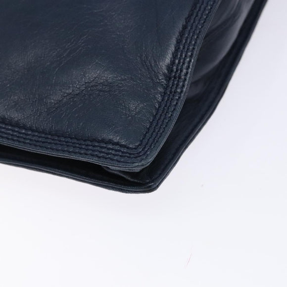 LOEWE Anagram Clutch Bag Leather Navy Gold Auth ac3856