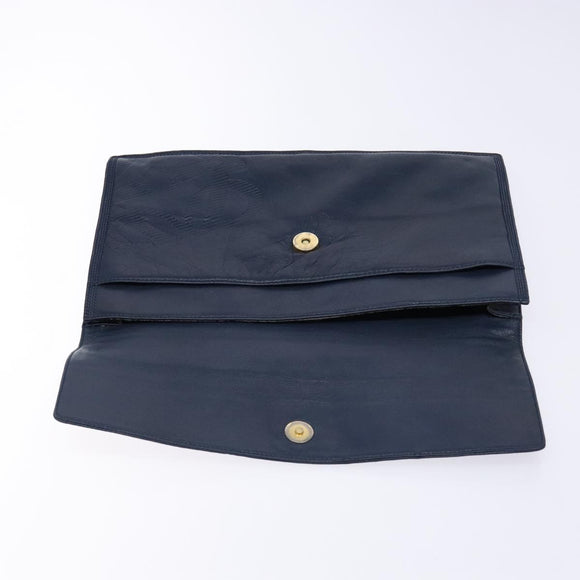 LOEWE Anagram Clutch Bag Leather Navy Gold Auth ac3856