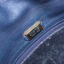 LOEWE Anagram Clutch Bag Leather Navy Gold Auth ac3856-9