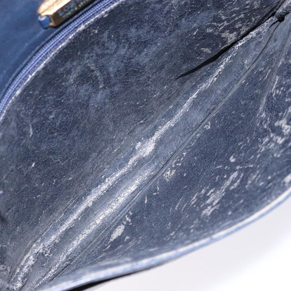 LOEWE Anagram Clutch Bag Leather Navy Gold Auth ac3856