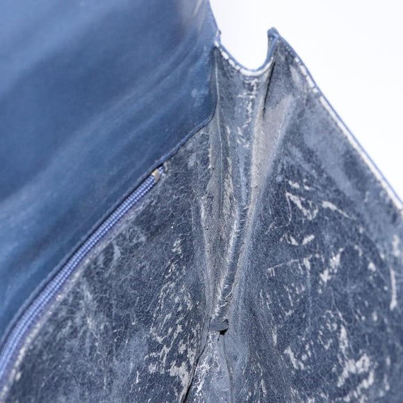 LOEWE Anagram Clutch Bag Leather Navy Gold Auth ac3856