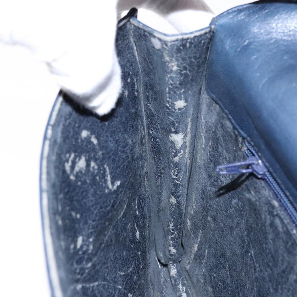 LOEWE Anagram Clutch Bag Leather Navy Gold Auth ac3856