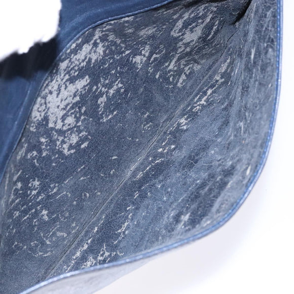 LOEWE Anagram Clutch Bag Leather Navy Gold Auth ac3856