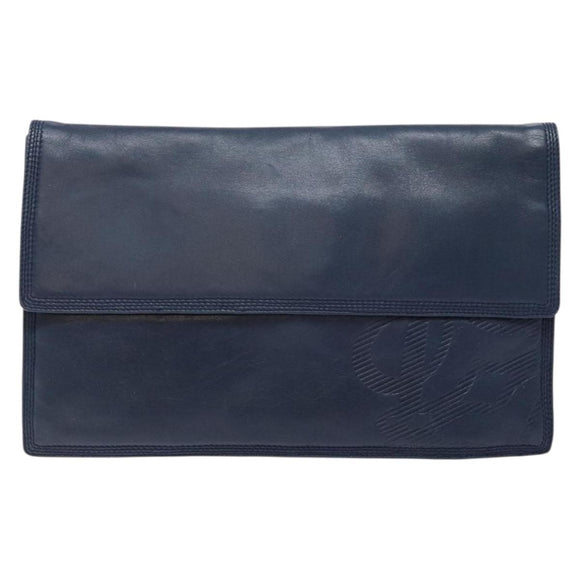 LOEWE Anagram Clutch Bag Leather Navy Gold Auth ac3856