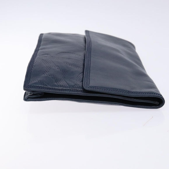 LOEWE Anagram Clutch Bag Leather Navy Gold Auth ac3856