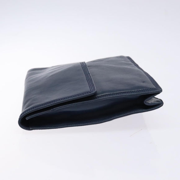 LOEWE Anagram Clutch Bag Leather Navy Gold Auth ac3856