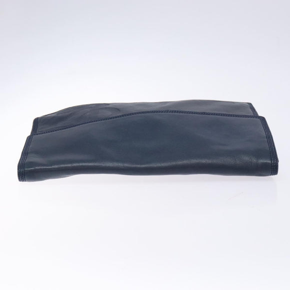 LOEWE Anagram Clutch Bag Leather Navy Gold Auth ac3856